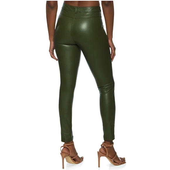 Green Vegan Leather High Waist Pants NWT - Size S - Picture 2 of 6
